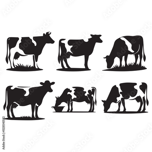 Black and White Cow Silhouette set , ai generated