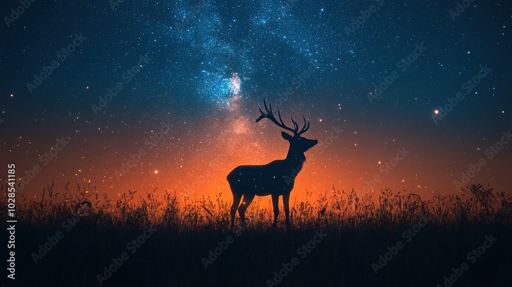 Mystical Glowing Deer in a Cosmic Night Sky Enchanting Vision Mystical Glowing Deer in a Cosmic Night Sky Enchanting Vision