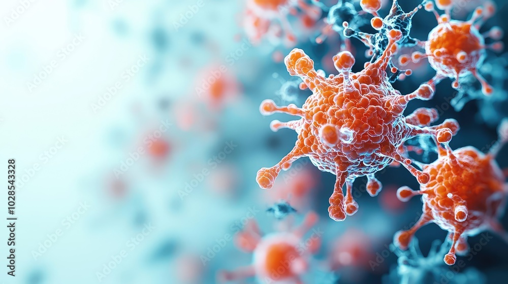 Microscopic view of a virus, vibrant colors, detailed structure, white isolate background Microscopic view of a virus, vibrant colors, detailed structure, white isolate background