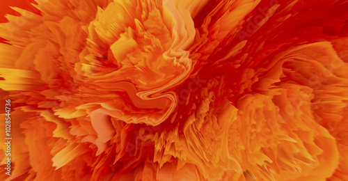 Vivid orange abstract illustration of explosive color bursts