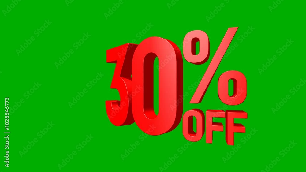 30 percent Sale Discount 3D rendering Green screen for promotion 30 percent Sale Discount 3D rendering Green screen for promotion