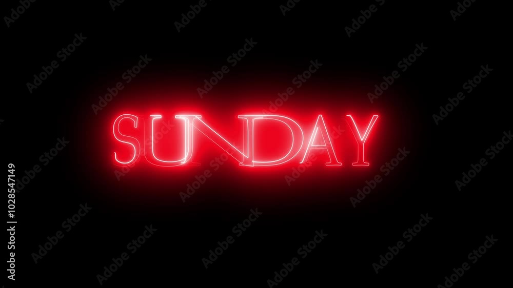 Abstract beautiful neon texture SUNDAY word's animation on black background Abstract beautiful neon texture SUNDAY word's animation on black background