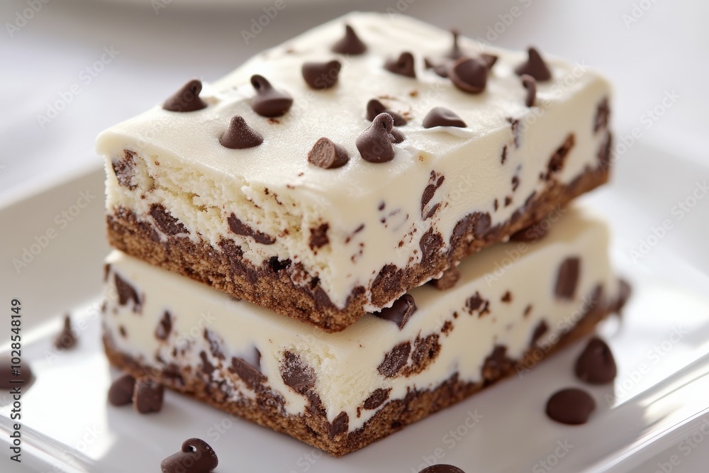 Cookie Ice Cream. Delicious Vanilla Sandwich Bars with Chocolate Background Cookie Ice Cream. Delicious Vanilla Sandwich Bars with Chocolate Background
