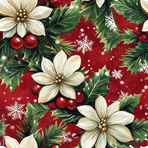 Seamless beautiful christmas decorative pattern with floral elements