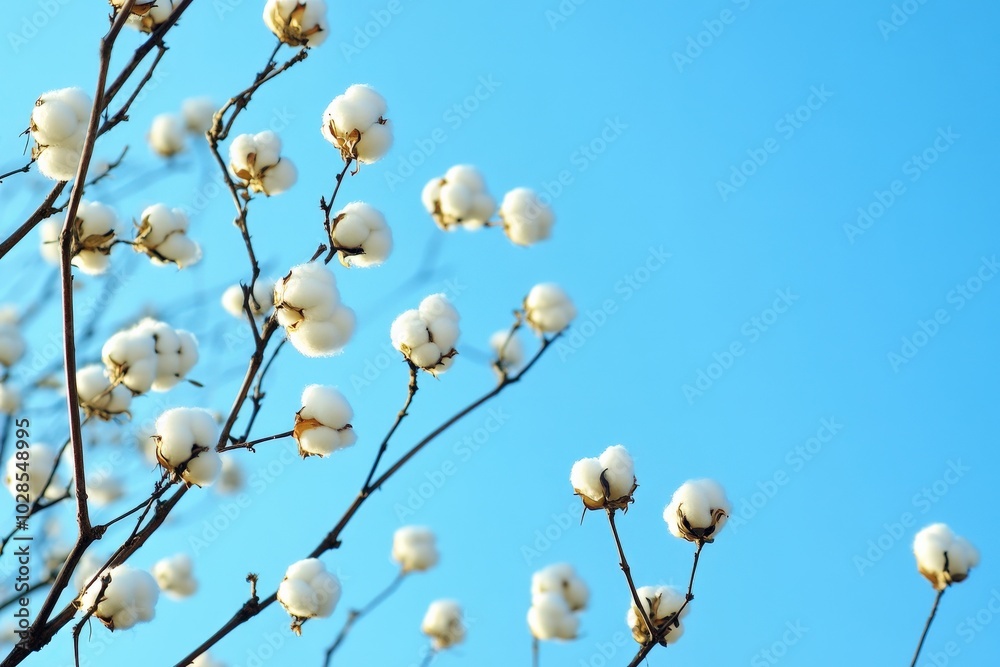 Cotton Buds in Nature: White Flowers on Tree Branch under Spring Sky Cotton Buds in Nature: White Flowers on Tree Branch under Spring Sky