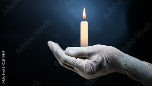 Burning candle in hand, created with Generative AI technology.