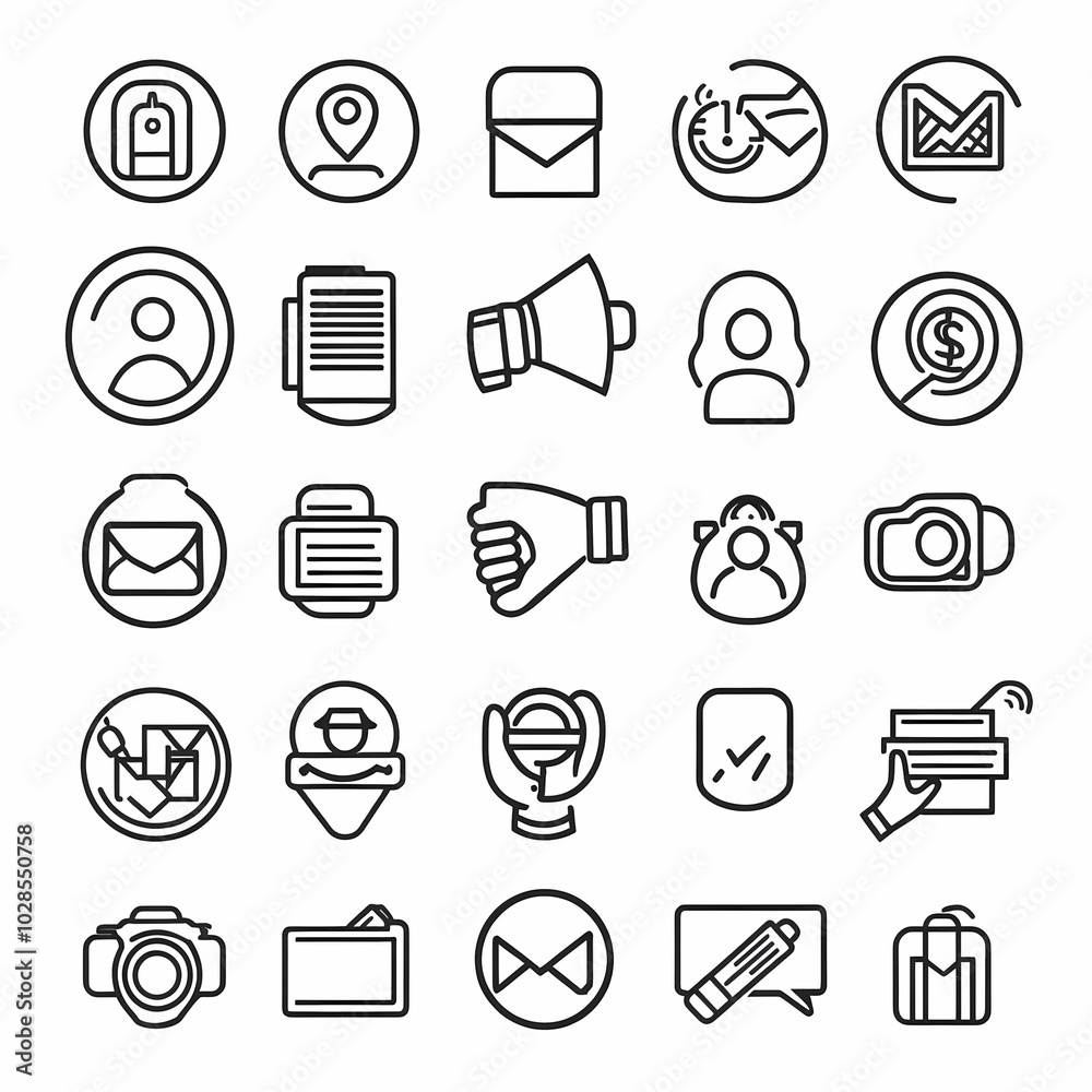 Business marketing thin line icon set Business marketing thin line icon set