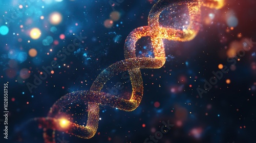 DNA double helix genetic material. Gene sequencing abstract design. Floating in space background, .science, abstract, biology, biotechnology, molecular, health, genetic.