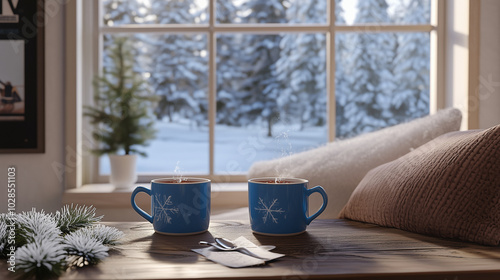 Winter Pair of Mugs Background Wallpaper photo