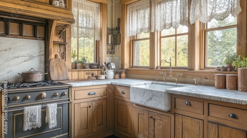 A charming rustic kitchen with a vintage stove