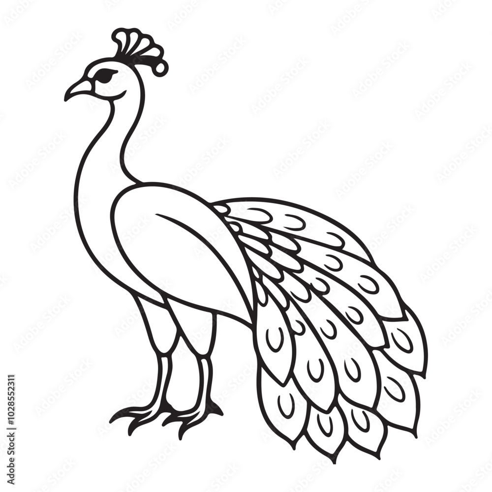 vector silhouette image of apeacock on a white background
