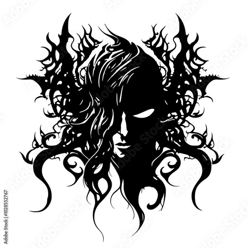 Demon's Face – This Powerful Artwork Captures the Essence of Dark Fantasy and Sinister Charm. Perfect for Illustrations, Game Design, or Merchandise, it Evokes a Haunting Atmosphere