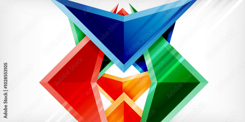 Arrows with 3d effect abstract background. Triangles on light grey backdrop Arrows with 3d effect abstract background. Triangles on light grey backdrop
