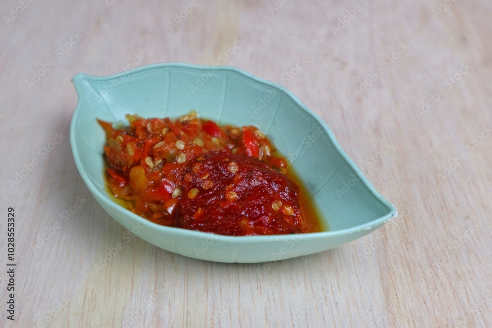 close up of traditional Indonesian chili sauce close up of traditional Indonesian chili sauce