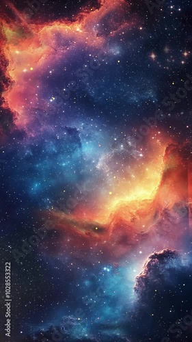 Wallpaper Mural Vibrant Stellar Nebula in Deep Space With Cosmic Colors. Star formations, evoking awe and wonder about the universe's mysteries and beauty Background. Seamless looping motion design. Video animation Torontodigital.ca