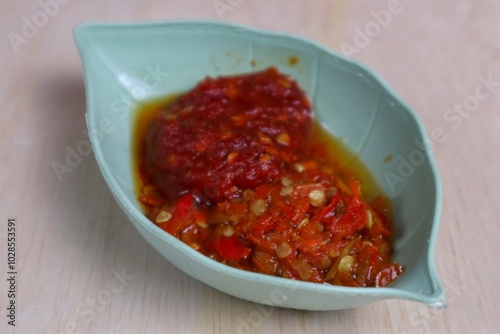 close up of traditional Indonesian chili sauce