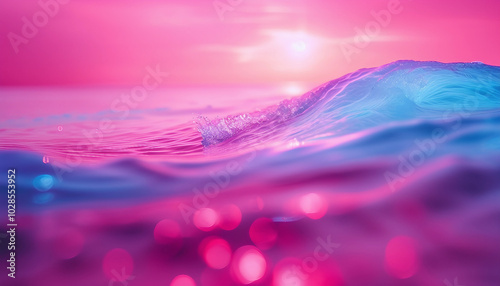 Fototapeta Naklejka Na Ścianę i Meble -  A pink and blue wave with a pink background 