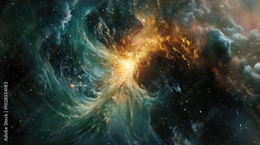 A Cosmic Nebula with Swirling Clouds and Stars A Cosmic Nebula with Swirling Clouds and Stars