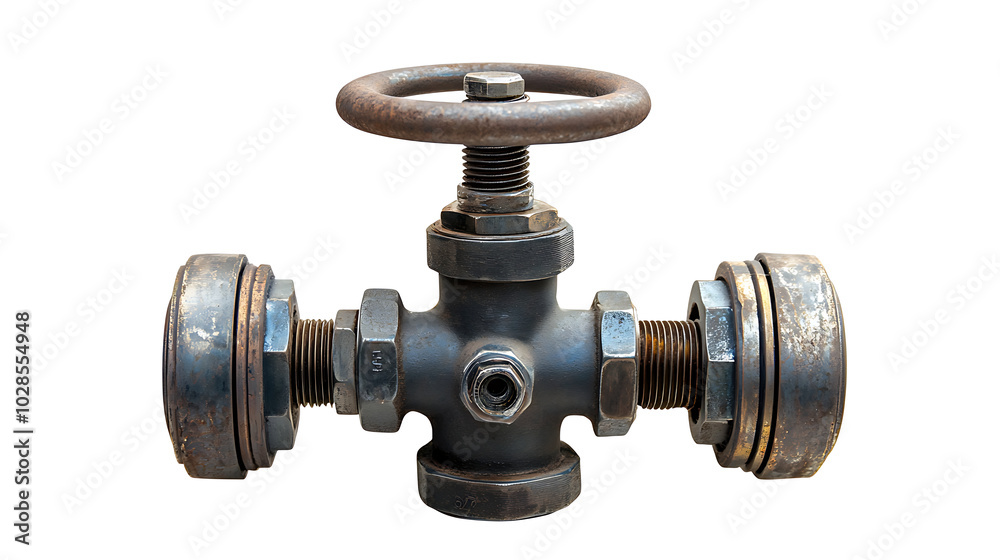 Modern hand-operated stop valve isolated on white background Modern hand-operated stop valve isolated on white background