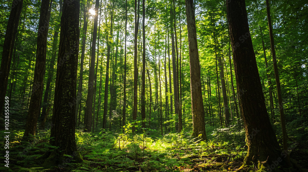 An old-growth forest with towering trees and rich undergrowth, full of life. An old-growth forest with towering trees and rich undergrowth, full of life.