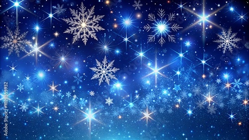 Night sky snowflakes background.