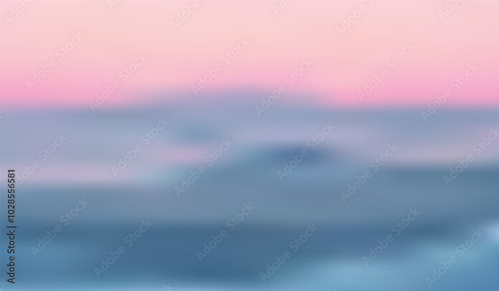 Obraz premium Blurry pastel-toned seascape with a pink sky and soft blue waves in the foreground.