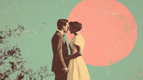 Vintage 1950s microwedding poster with rose and green theme