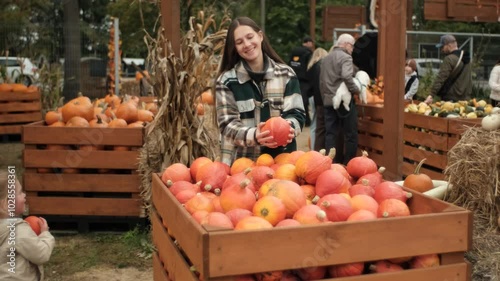 Family day in the pumpkin farm
