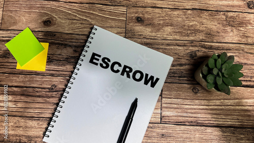 Canvastavla Concept of Escrow write on book isolated on Wooden Table.