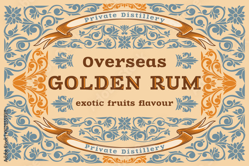 Golden Rum - ornate vintage decorative label