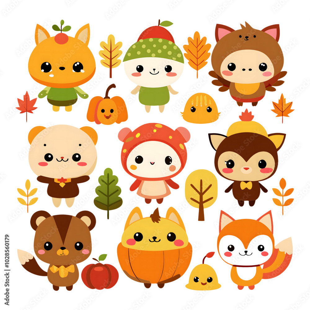 Cute autumn collection, icon illustrations Cute autumn collection, icon illustrations
