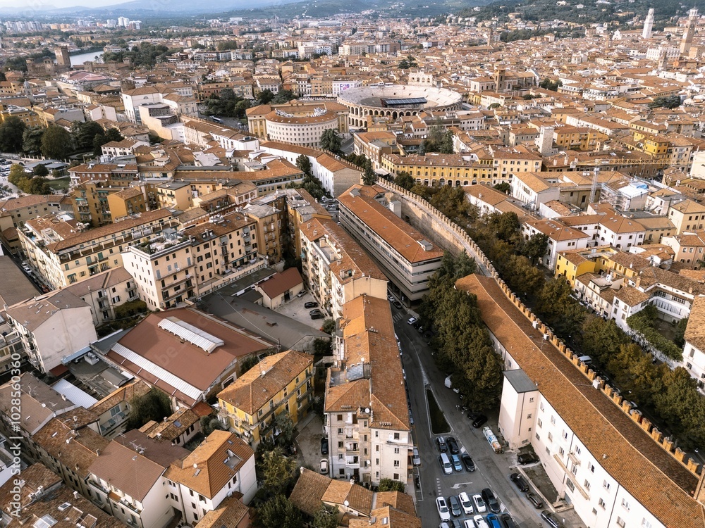 Fototapeta premium Aerial view of Verona, Italy with Arena di Verona