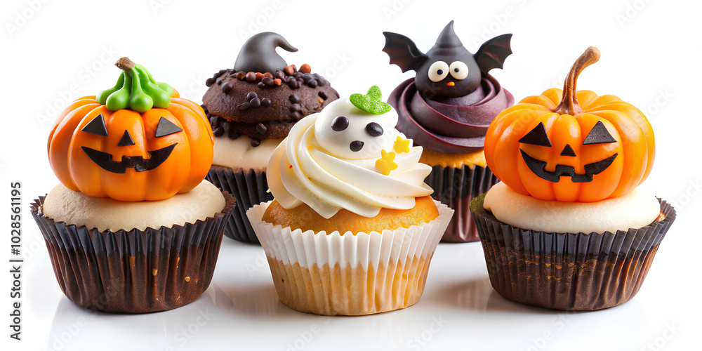 Halloween Cupcake muffin. Many assorted different flavour. on isolated white background Halloween Cupcake muffin. Many assorted different flavour. on isolated white background