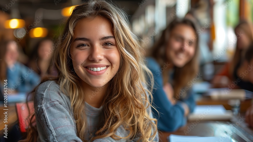 Two smiling women enjoy a café in New York, while another pair shop at the mall, embodying friendship and city lifestyle Two smiling women enjoy a café in New York, while another pair shop at the mall, embodying friendship and city lifestyle