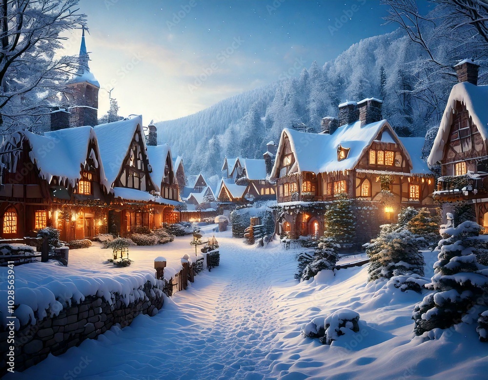 Fototapeta premium 눈 덮인 동화 마을