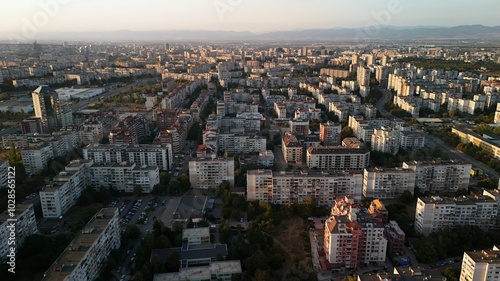 Aerial view of a densely populated urban area of Mladost, Sofia, Bulgaria