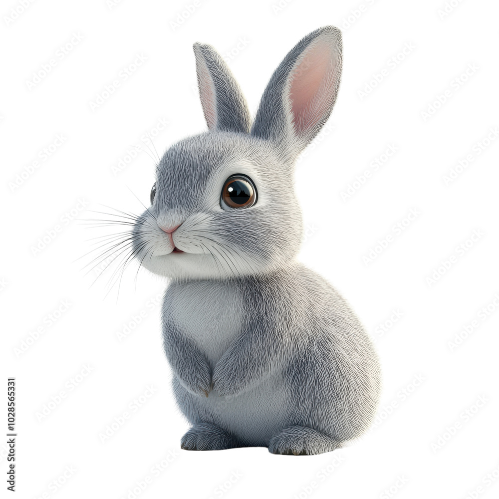 Fototapeta premium 3D Cartoon Rabbit Render for Fun Designs Transparent Background