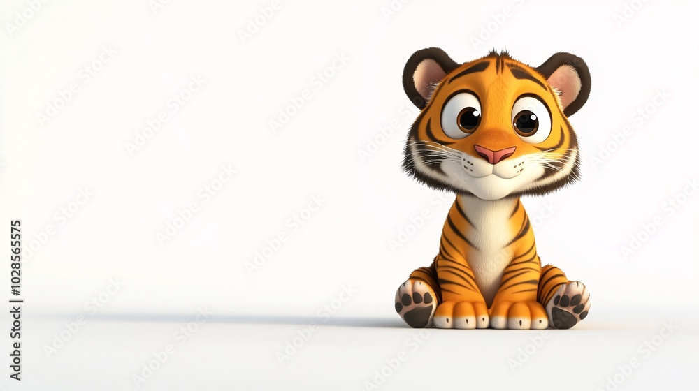 Cute Cartoon Tiger Sitting with Big Eyes Cute Cartoon Tiger Sitting with Big Eyes