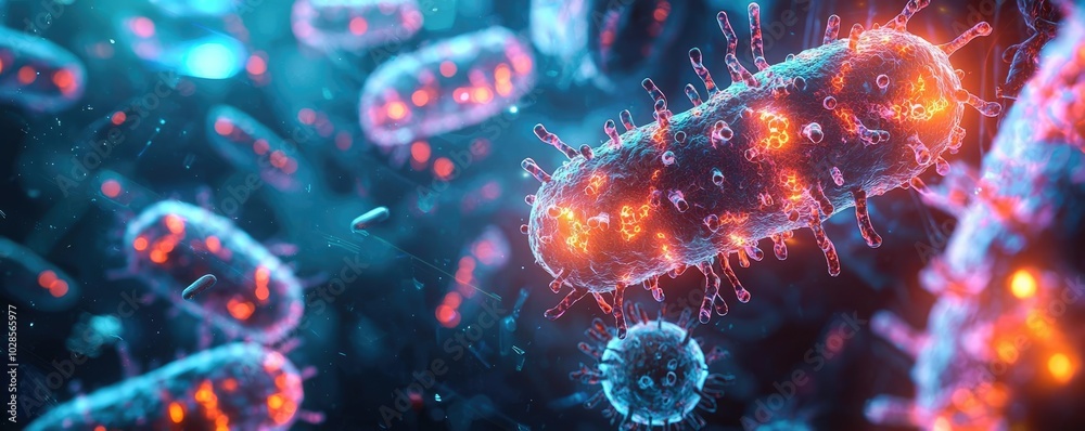 Microscopic view of bacteria, vibrant colors, abstract background. Microscopic view of bacteria, vibrant colors, abstract background.