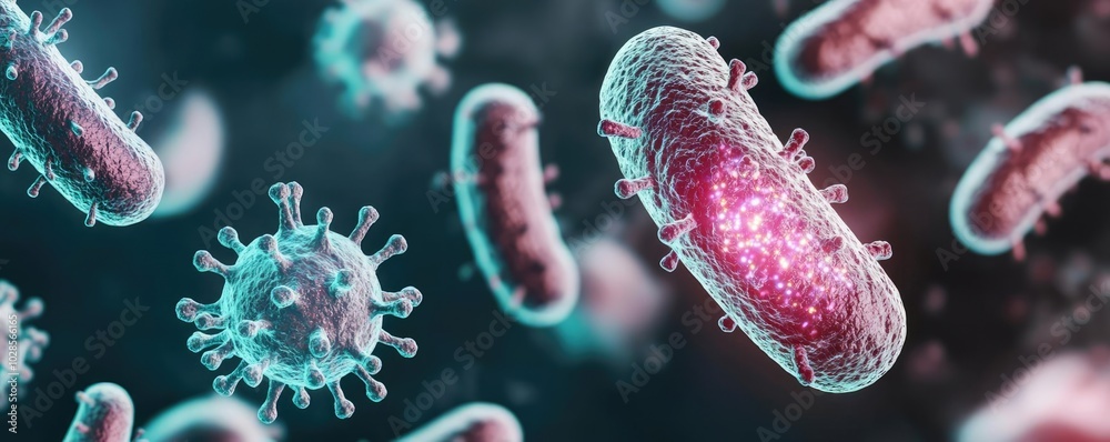 Fototapeta premium Vivid representation of bacteria and viruses in microscopic detail.
