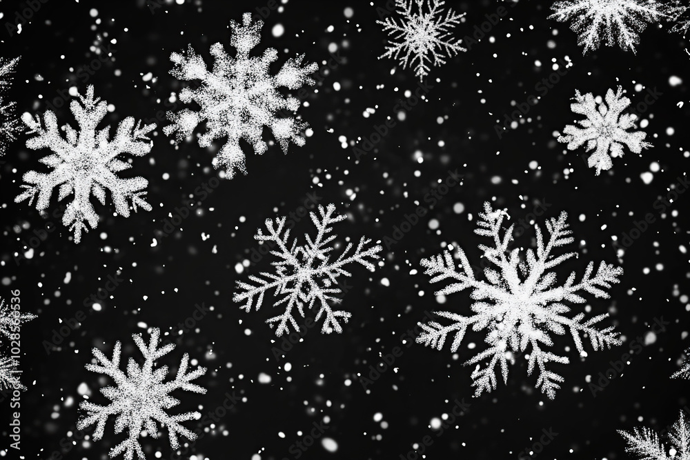 Glittering White Snowflakes on a Dark Background Glittering White Snowflakes on a Dark Background