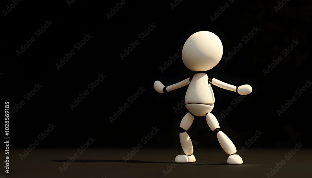 A 3D cartoon character dancing against a black background, highlighting movement and rhythm A 3D cartoon character dancing against a black background, highlighting movement and rhythm