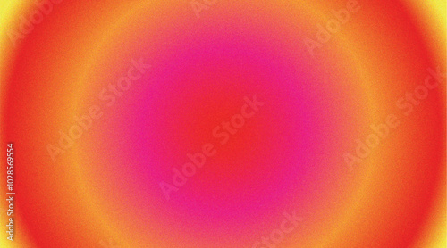 Colorful vibrant background with radial effect and noise grain texture in hues of pink, red and orange