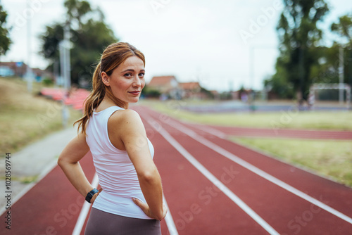 Confident Woman on a Track Preparing for Outdoor Fitness