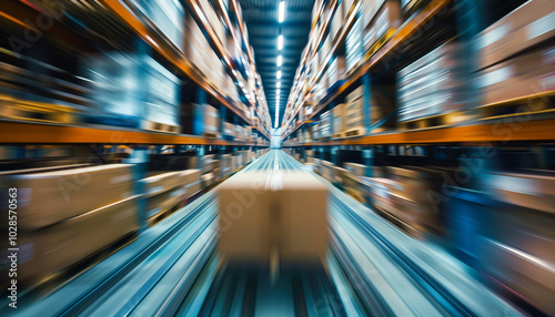Vue dynamique et conceptuelle de l'intérieur d'un entrepot logistique ou d'une plateforme de stockage photo