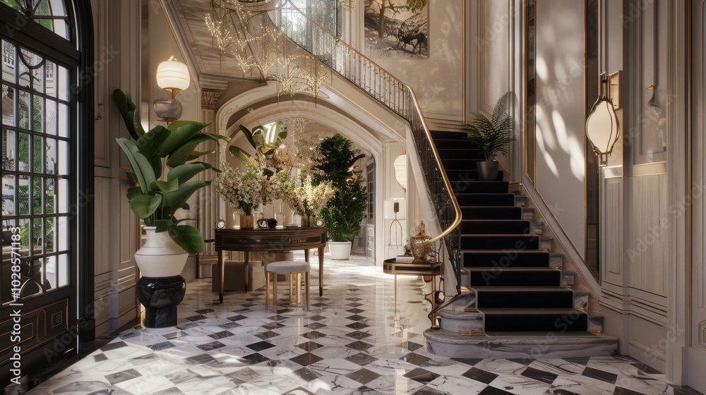 Elegant Entryway with Stylish Décor and Natural Elements Elegant Entryway with Stylish Décor and Natural Elements