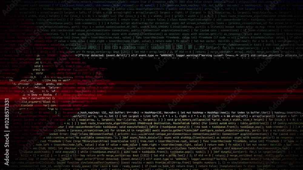 Binary code on flag of Mozambique. Program source code or Hacker concept on Mozambican flag. Mozambique digital technology security, hacking or programming