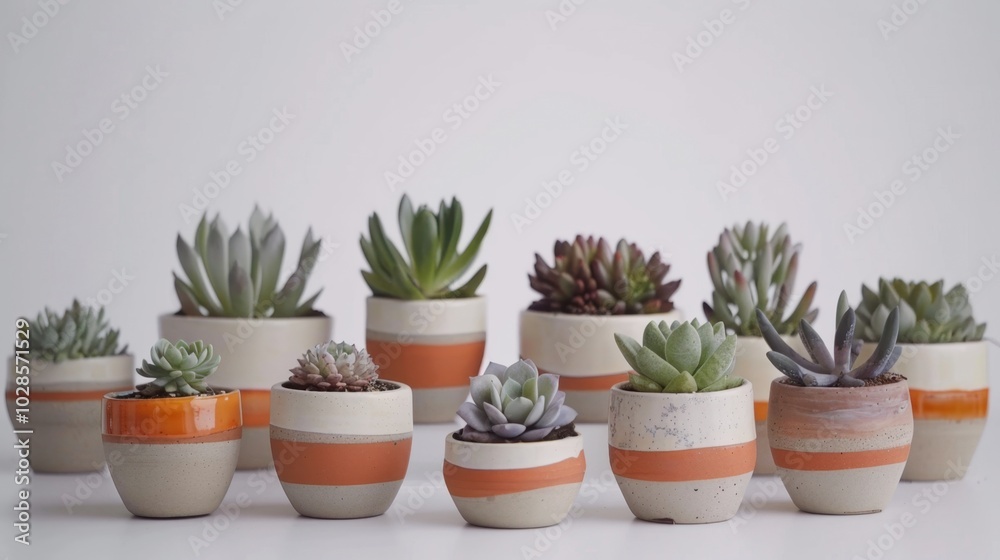 Various Potted Succulents on a Minimalist Background Various Potted Succulents on a Minimalist Background
