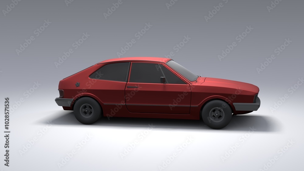 Cool looking old fashion car, side view studio render on white background. Modern car design. 3d illustration. Cool looking old fashion car, side view studio render on white background. Modern car design. 3d illustration.