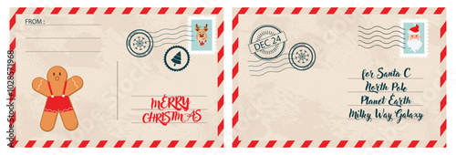 Santa holiday mail letter with Christmas stamp